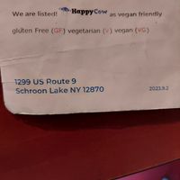 Menu with vegetarian/vegan markings at Trail Break in Schroon Lake