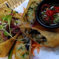 Vegan spring rolls at Giggling Squid in Cambridge