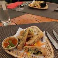 Spring rolls at Giggling Squid in Cambridge