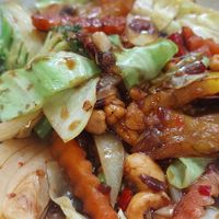 Vegetable cashew stir fry at Giggling Squid in Cambridge