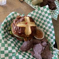 Fried mushroom “chicken” sandwich at Banu Vegan in Durham