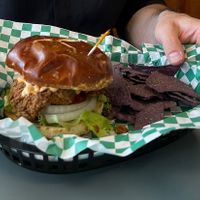 Best “chicken” sandwich I’ve ever had (oyster mushrooms with the world’s best breading)  at Banu Vegan in Durham