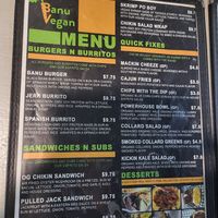 Menu at Banu Vegan in Durham