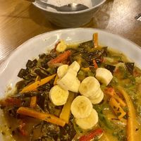 Banana flower curry (the black is the flower)  at Los Telares in La Gomera