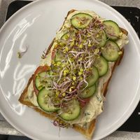 Savory waffle with eggless spread (30 zl)  at Turlaj Klopsa - Karmelicka in Krakow