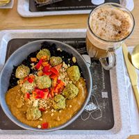 Black rice, butter tofu, plantfull balls, peanuts and chilli at Turlaj Klopsa - Karmelicka in Krakow