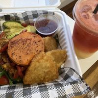 Veggie stack and juice at Andonis Cafè & Bar in Yeerongpilly