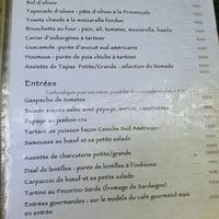Menu with variety of vegan starters at Le Nomade in Ouagadougou