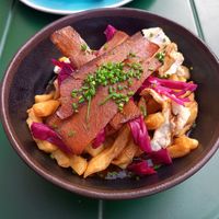 Vegan poutine with la vie bacon at La Luck in Lille