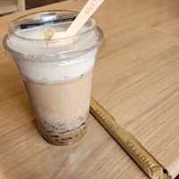 Their regular mylk tea + nutcream and brown sugar jelly. at NUTTEA - North Terrace in Adelaide