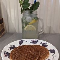 stroopwafels and Luna's Lemonade at Pebbles Kitty Cat Café in Rotterdam