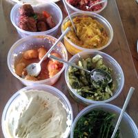 Wonderfully smooth hummus, falafel, several eggplant dishes, spinach, Greek bean salad, artichokes and Lebanese bread at Vega Paradijs in Hilversum