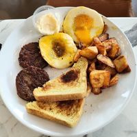 All American Breakfast with sausage was also so yummy, my vegan partner loved it! at Coco Bistro & Bar in Chapel Hill