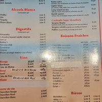 Drink menu at SP Restaurant in Bourges