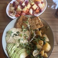 Sesam Tofu bowl with fruit pladder  at Vegan Way in Pokhara