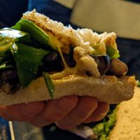 Melted Applewood smoked vegan cheese sandwich at Finsley Gate Wharf in Burnley