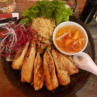 Vietnamese spring rolls with udon noodles and fresh vegetables at My Hao in Nuremberg