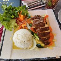 Vegan duck with rice, vegetables and sauce (i chose curry) at My Hao in Nuremberg