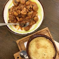 Mushrooms with Onions and Mousaka  at The Rouga in Thessaloniki