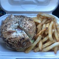 Avocado Koji-Turkey Bagel (with added Beyond Patty) and Fries - Totally Overloaded It - literally my lunch/dinner! Finally tried the Koji-Turkey, good but a little bland.  at RawASF in Fremont