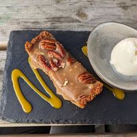 Pecan pie with lemon sorbet at Aan de Rijn in Leiden