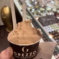 One scoop of hazelnut (super delicious), and one of chocolate hazelnut    at Grezzo Raw Chocolate in Rome
