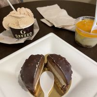 Emblema alla nocciola , gelato e semifreddo al mango   at Grezzo Raw Chocolate in Rome