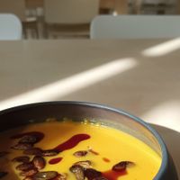 Pumpkin cream soup with some twist, loved the texture, the color and also the taste at The Planteen in Budapest