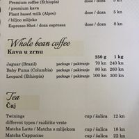 Price List  at Tinel Speciality Coffee Shop in Trogir