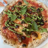 Vegetarian special of the month with vegan cheese - vegan nduja, mushrooms, pesto, olives   at Rudy's Neapolitan Pizza in Liverpool