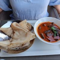 Okras with Omani bread at Bait Al Luban in Muscat