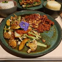 Planted pork and styr fry vegetables at Co Chin Chin Brasserie in Zurich