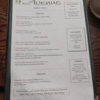 Vegan menu at Avenue Cafe in Maynooth