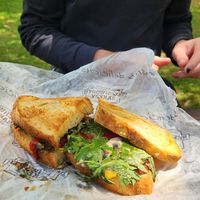 Mediterranean (swap focaccia for sourdough, remove cheese and pesto) at Beechworth Bakery in Healesville
