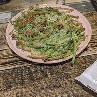 Fried greens pancake (very oily) at Cow Tteokbokki  in Seoul