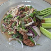 spicy vegan pork salad at Phaen Din Vegan Vegetarian - เจแผ่นดิน มังสวิรัติ in Chiang Mai