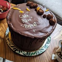 Chocolate Cake with hints of Yuzu, regular size (12-16 servings) with up to 3 words (103€) - 5/5. Amazing cake and service.  at Sakura in Berlin