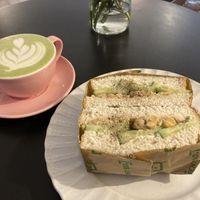 “Tuna” mayo sandwich & matcha latté  at Sakura in Berlin
