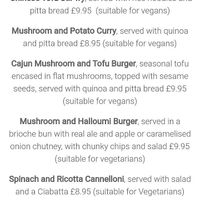 Vegan and vegetarian menu at The Mad Cat Inn in Pidley