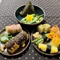 Vegan plate composed by the Chef himself + Onigiri spécial Vegan + Edamame  at Yokoso in Luxembourg City