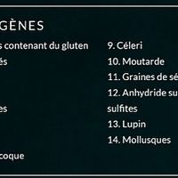 Non Vegan:
2 - crustaceans
3 - eggs
4- fish
7 - milk
14 - molluscs at Yokoso in Luxembourg City