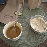 What’s left of the lentil soup, hummus and cucumbers  at Shouk in Rockville