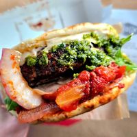 Shouk burger with Schug sauce at Shouk in Rockville