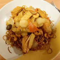 Cashew nut stir fry with soft noodles at Wawin Vegan Chinese in York