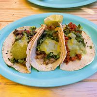 Tacos with three different fillings  at Los Muchitos Comida Vegana in Oaxaca