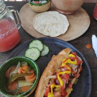 Vegan hotdog at Los Muchitos Comida Vegana in Oaxaca