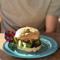 Lentil Burger  at Los Muchitos Comida Vegana in Oaxaca