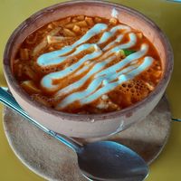Sopa azteca at Los Muchitos Comida Vegana in Oaxaca