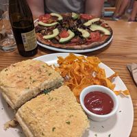 Mushroom and potato cake panini with sweet potato crisps at Avocado in Athens