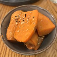Roasted sweet potatoes with sesame oil and seeds    at Avocado in Athens